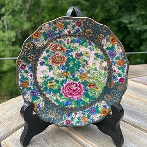 Vintage Japanese Kutani Plate Dish Peony Flowers